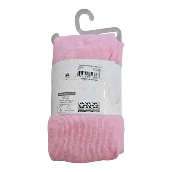 Girls MEDIUM 7-10 Navy Blue with 70s Stripes and Bubblegum Pink Tights Set of 2 - Picture 3 of 5